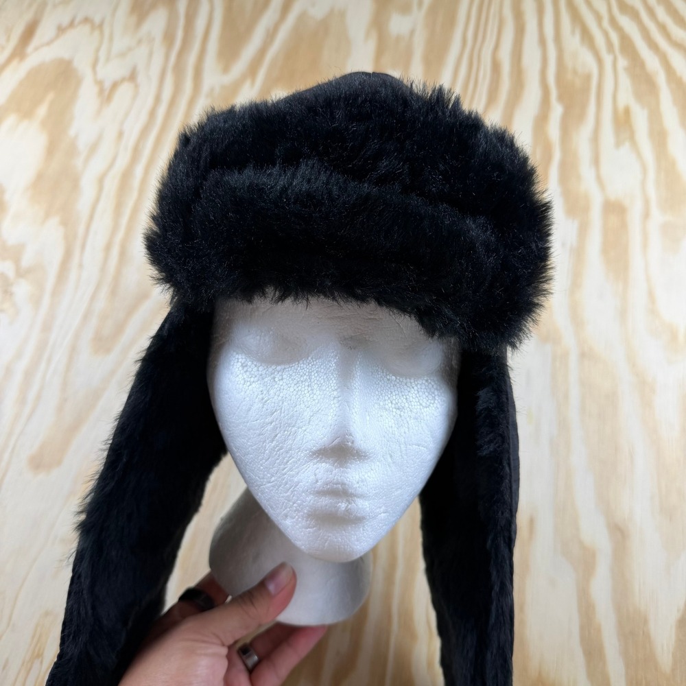 The North Face Black Faux Fur Trapper Hat Unisex One Size Winter Bomber Cap